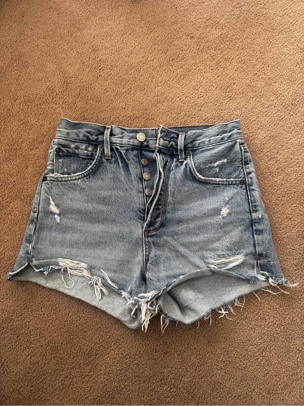 Agolde Parker - Light Blue High-Rise Distressed Denim Shorts